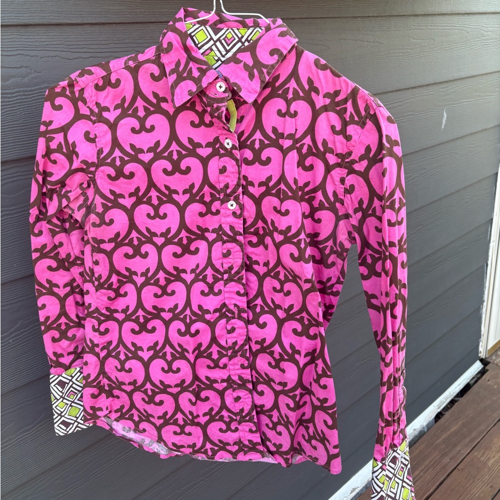 Women's Pink Patterned Button-Up Blouse